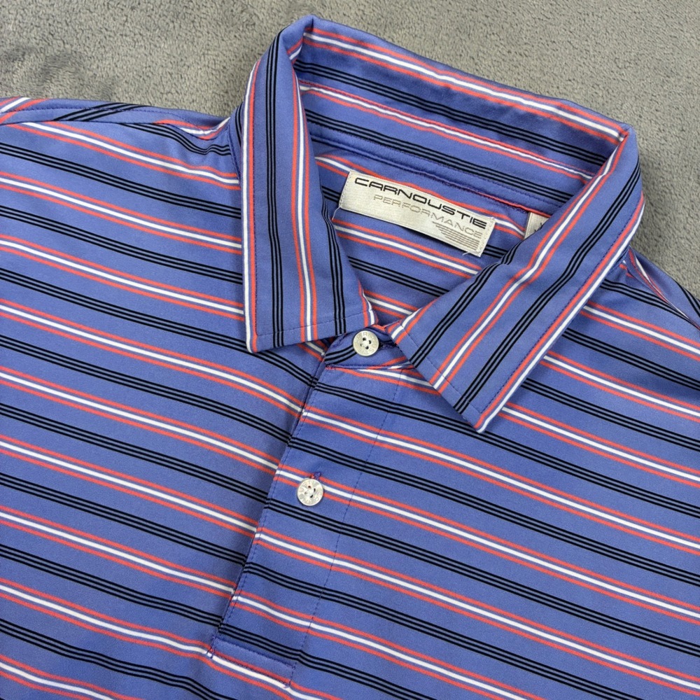 Carnoustie Performance Mens Blue Striped Short Sleeve Golf Polo Shirt XL